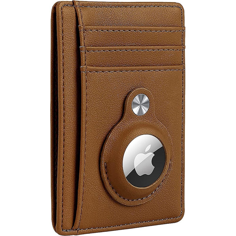 Slim Genuine Leather Wallet Case for Apple AirTag - Brown