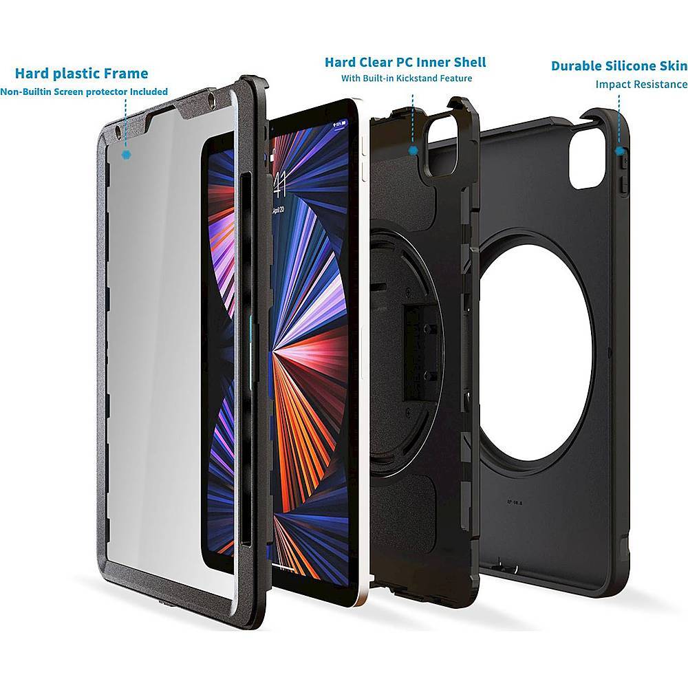 iPad Pro 12.9" Hand Strap Case - Heavy-Duty Protection with Built-In Screen Protector and Kickstand | Raider Series