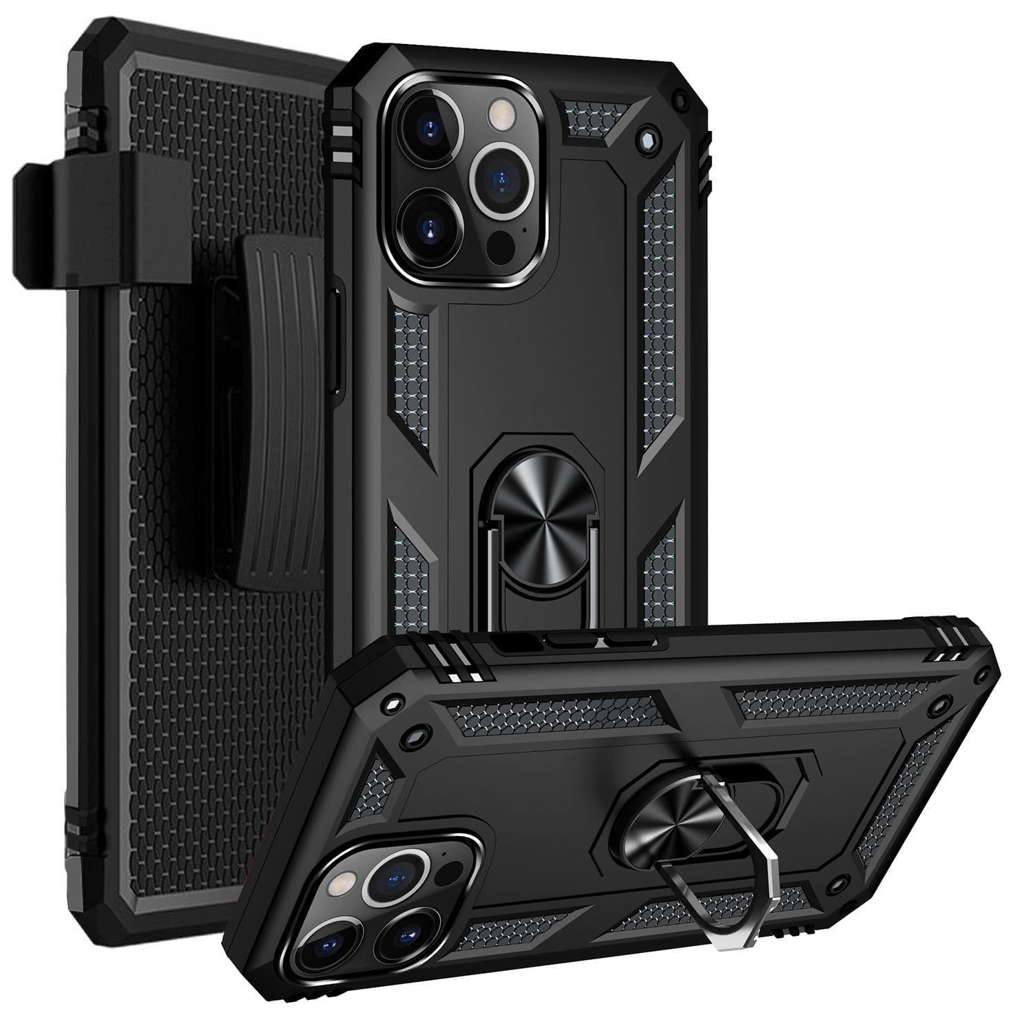 Black Apple iPhone 13 Pro Max Case - Kickstand Series with Belt Clip