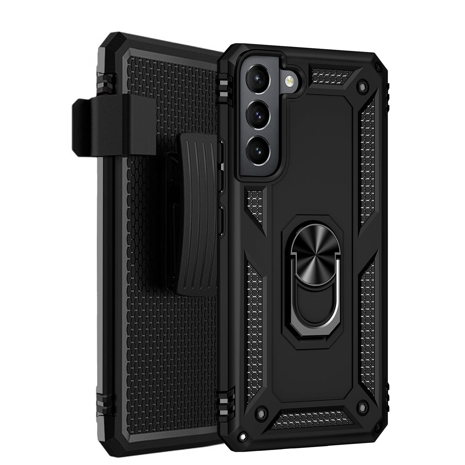 Military Kickstand Series Case with Belt Clip for Galaxy S22 - Black