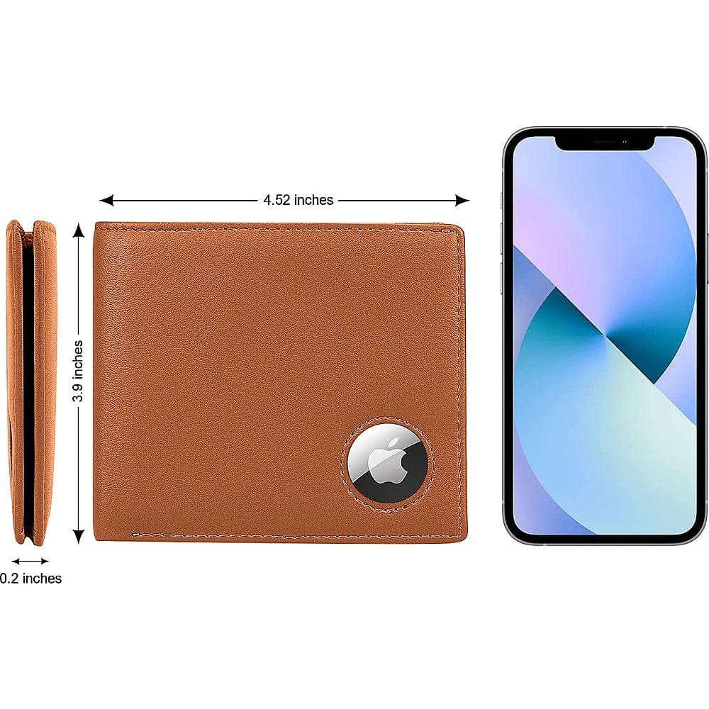 Genuine Leather Wallet Case for Apple AirTag - Brown