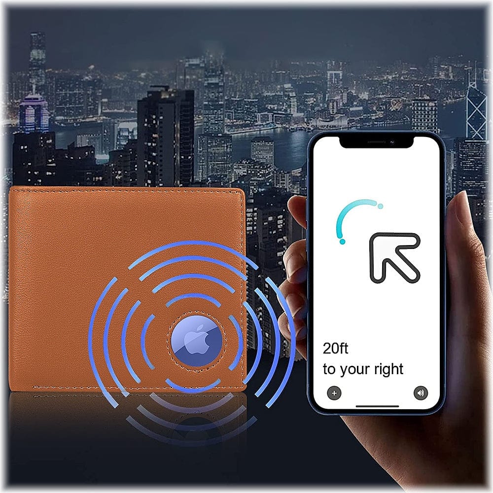 Genuine Leather Wallet Case for Apple AirTag - Brown