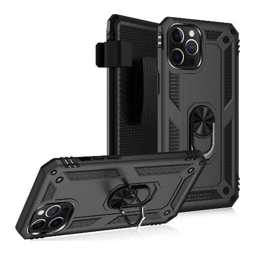 Black Heavy-Duty iPhone 12 (12 Pro) Case - Military Kickstand Series Case