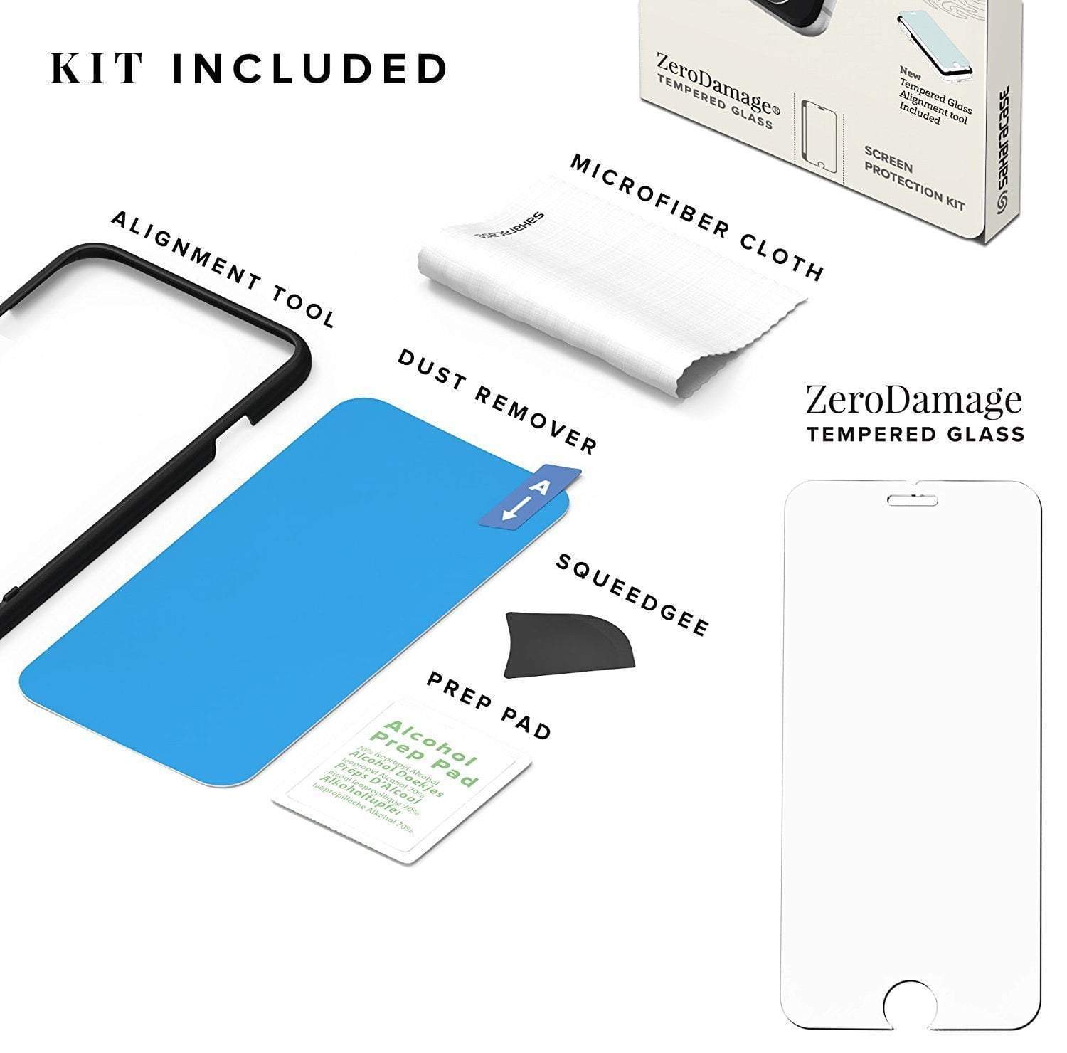ZeroDamage Glass Screen Protector Kit - iPhone 8/7/6 - Sahara Case LLC