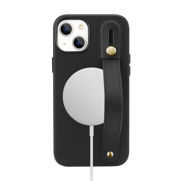 Genuine Leather FingerGrip Series Case with MagSafe for Apple iPhone 15 Plus - Black