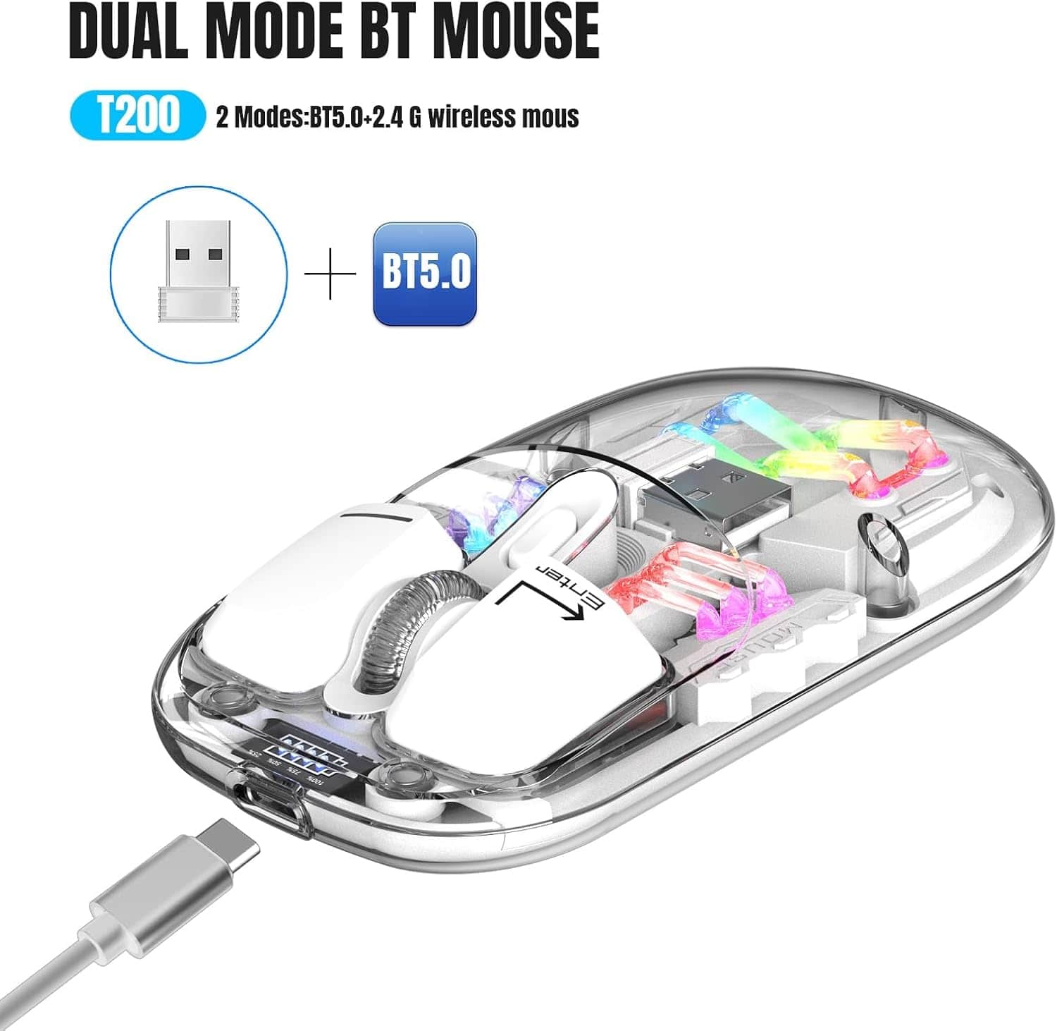 Cyberpunk Wireless Mouse - Transparent LED, Rechargeable Design | Glacier Pro Series