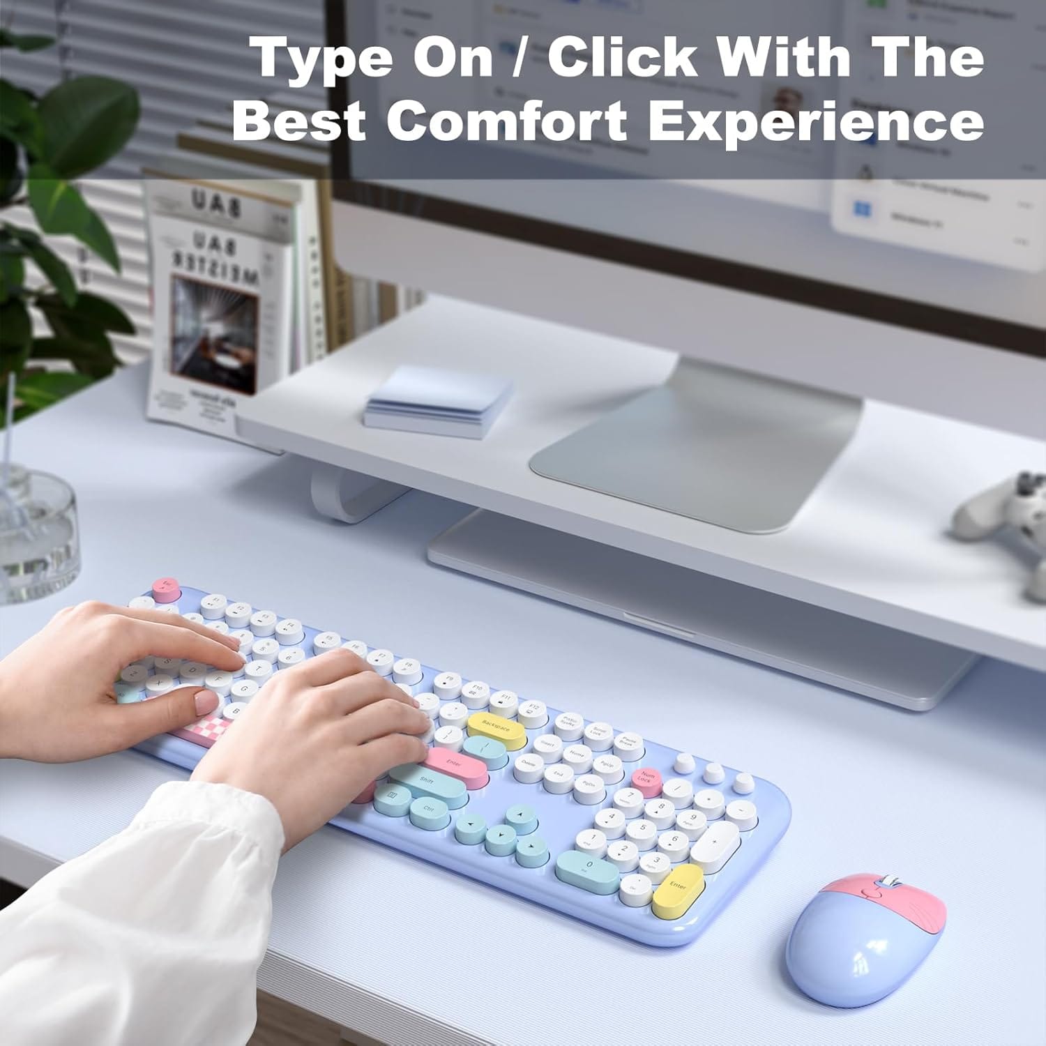 Wireless Keyboard & Mouse Combo - Silent Click, Colorful 104 Keys