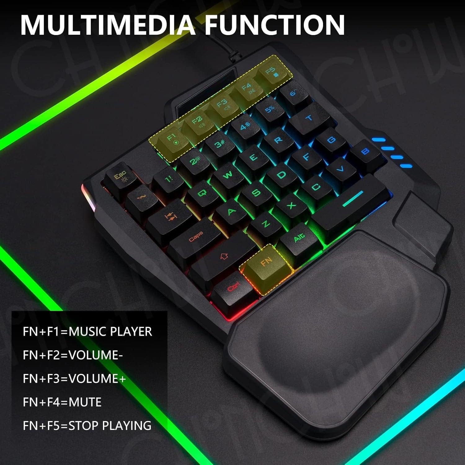 Ergonomic Wired Gaming Keyboard - LED Rainbow Backlight, 35-Key | Ultima Series