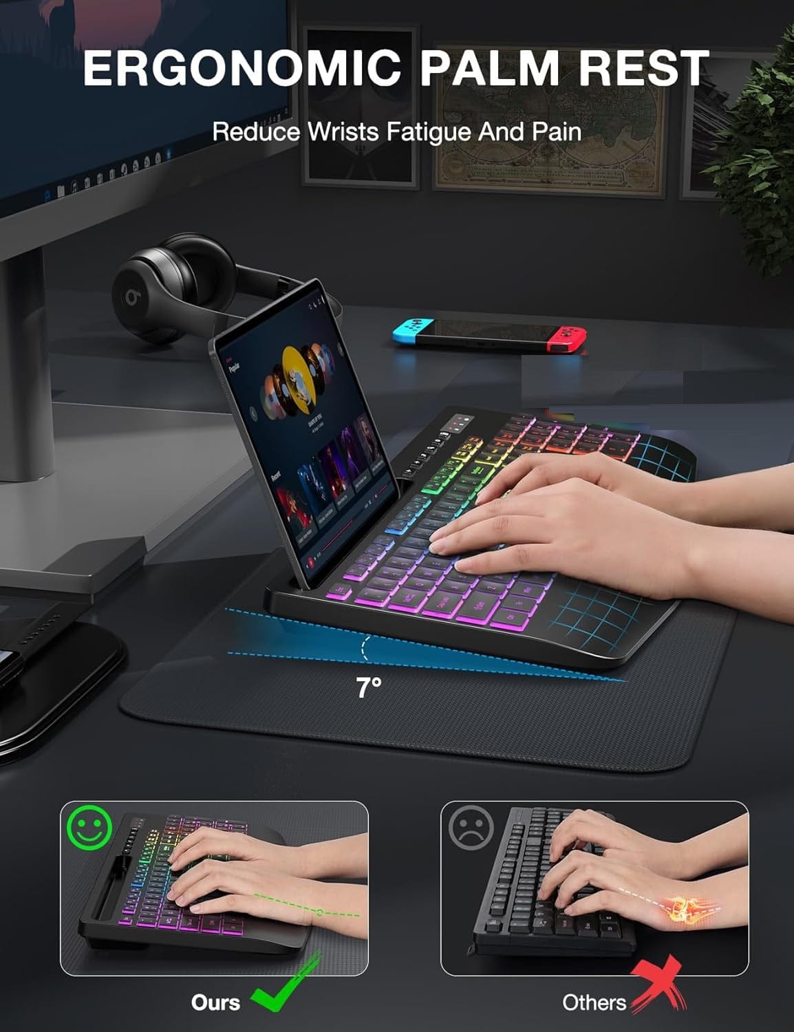 Rechargeable Silent Wireless Keyboard & Mouse Combo - 106 Keys Ergonomic, RGB Backlight, Phone Holder