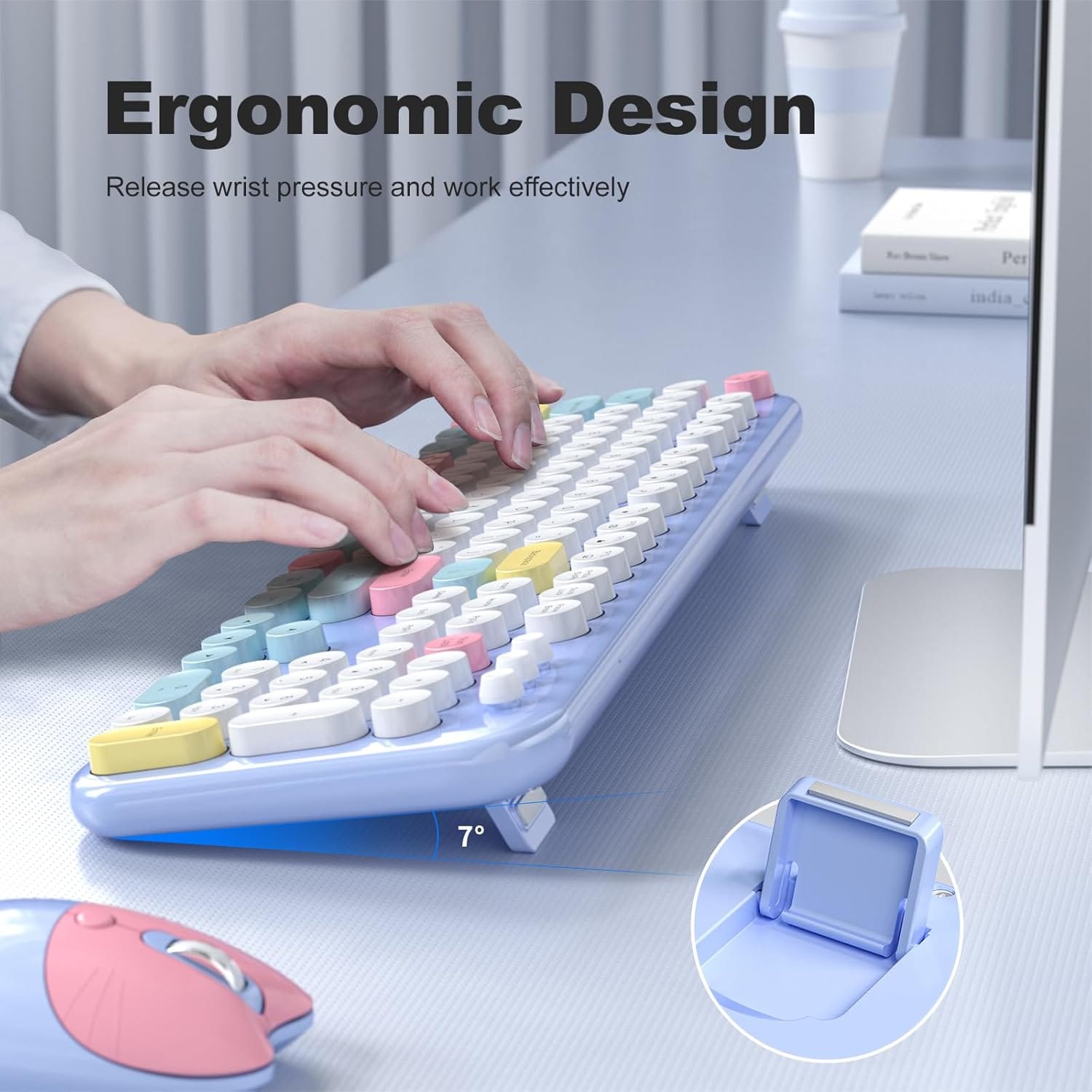 Wireless Keyboard & Mouse Combo - Silent Click, Colorful 104 Keys