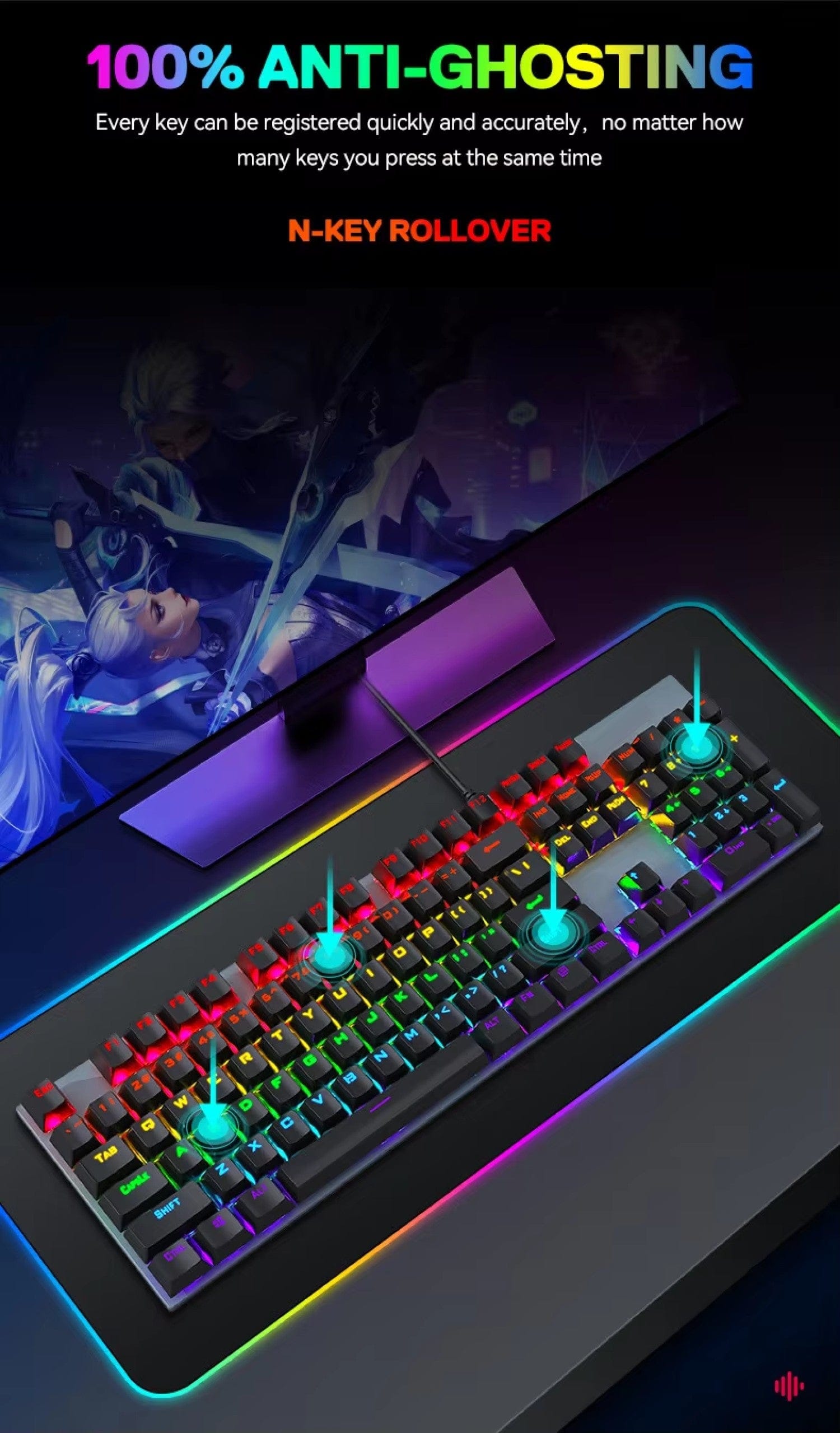 Wired Gaming Keyboard & Mouse Combo - 104-Key Anti-Ghosting RGB Backlight