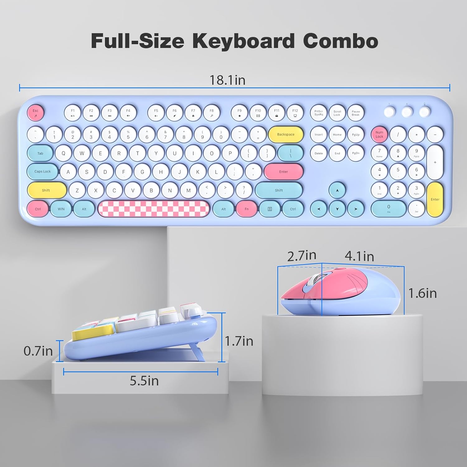 Wireless Keyboard & Mouse Combo - Silent Click, Colorful 104 Keys