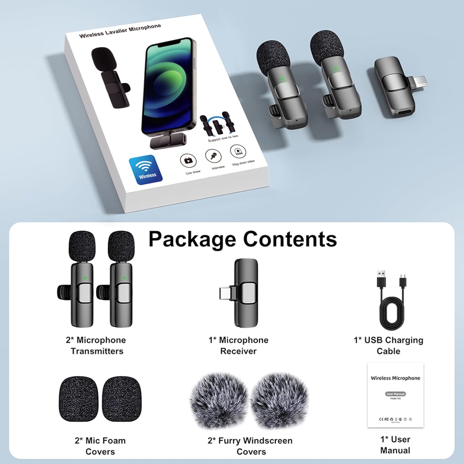 Portable Wireless Lavalier Microphone Set - Dual Clip-On Mics