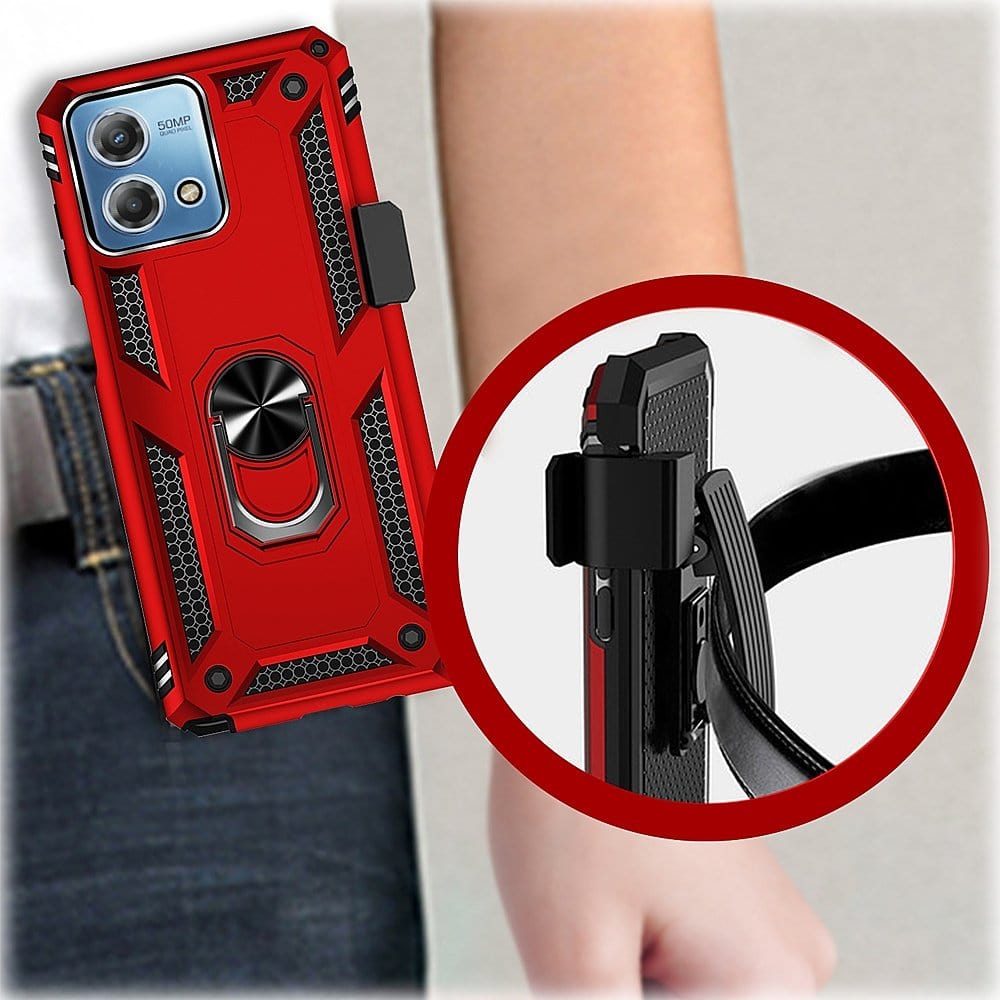 Military Kickstand Series with Belt Clip Case for Motorola G Stylus 5G (2023) - Red