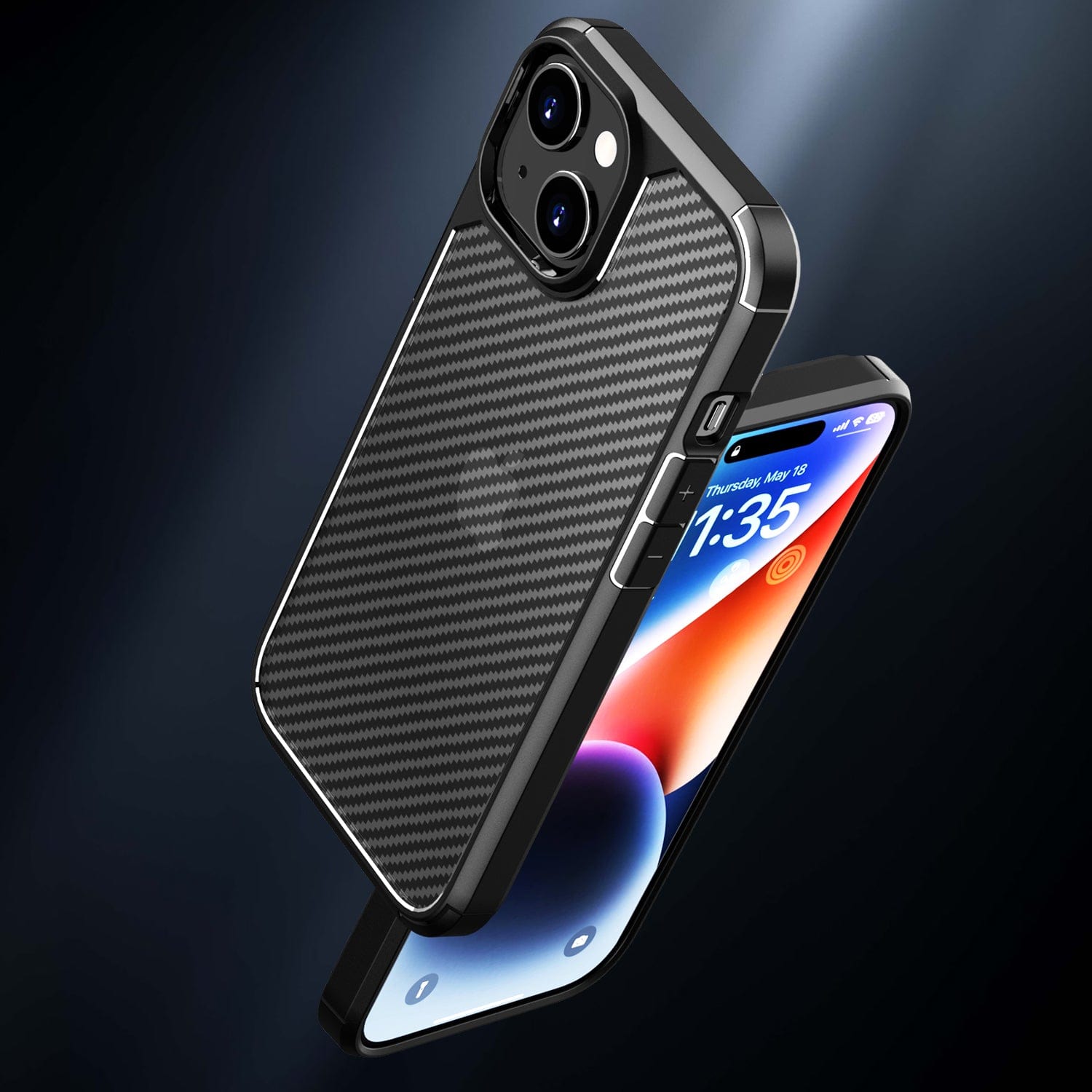 Venture Series Carbon-Fiber Style Case with Screen and Camera Protector - iPhone 15