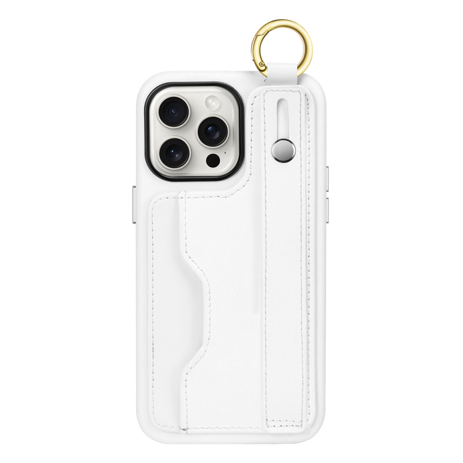 Genuine Leather FingerGrip Case with Card Slot for iPhone 15 Pro Max - White