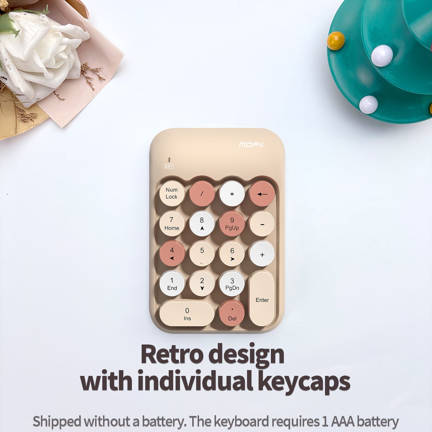 Wireless Numeric Keypad - Retro Ergonomic Design