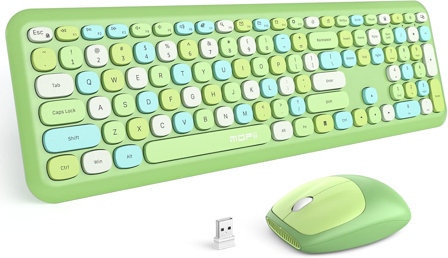 Wireless Keyboard and Mouse Combo with Lime Green Flush Keys