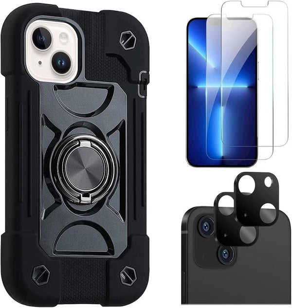 iPhone 14 Plus 6.7-inch Protection Kit Bundle - DualShock Case with Tempered Glass Screen and Camera Protector - Black