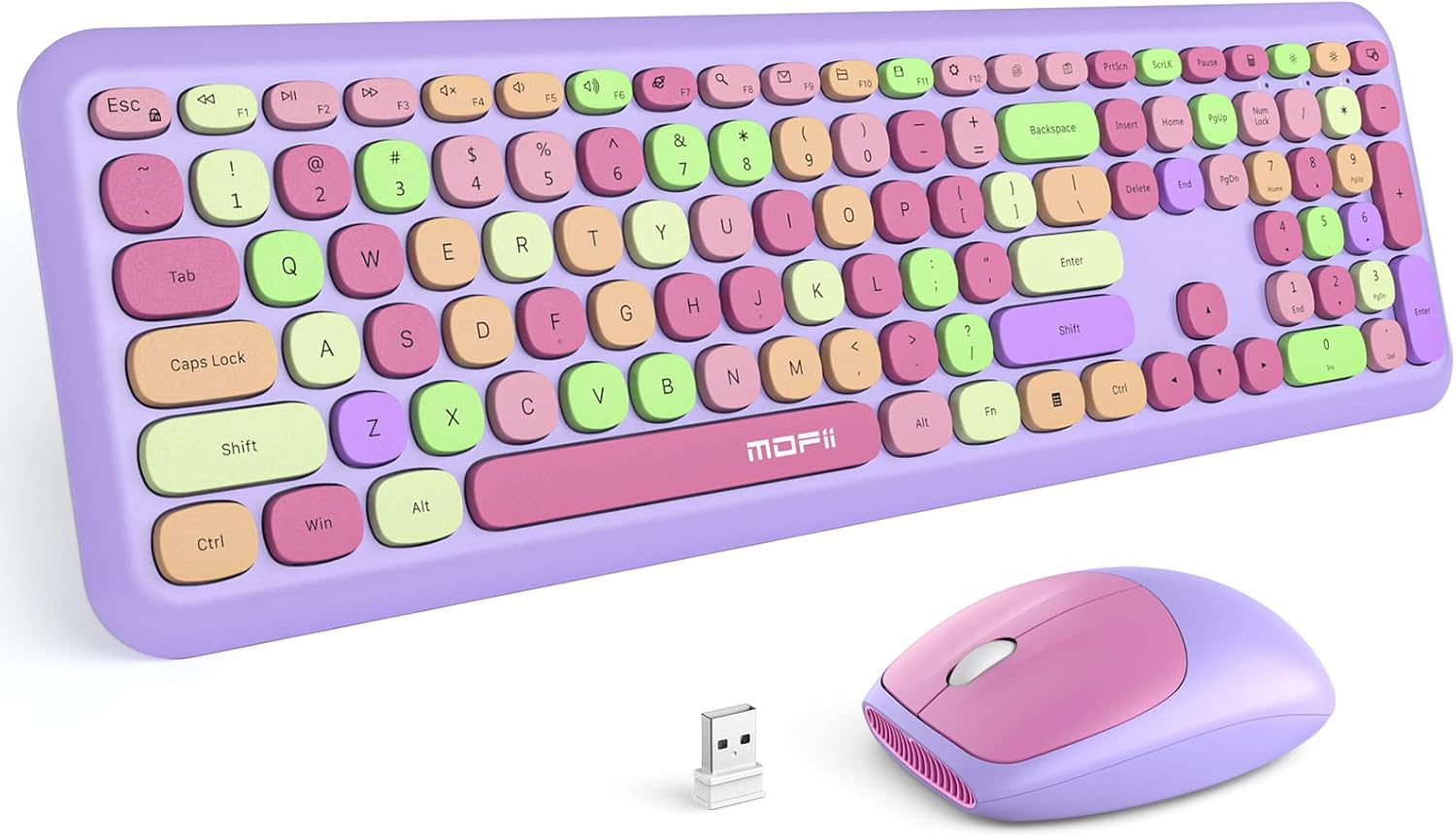 Wireless Keyboard and Mouse Combo with Purple Keys