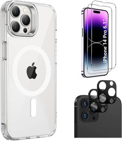 iPhone 14 Pro 6.1-inch Protection Kit Bundle - Hybrid-Flex Kickstand Case with Tempered Glass Screen and Camera Protector - Clear