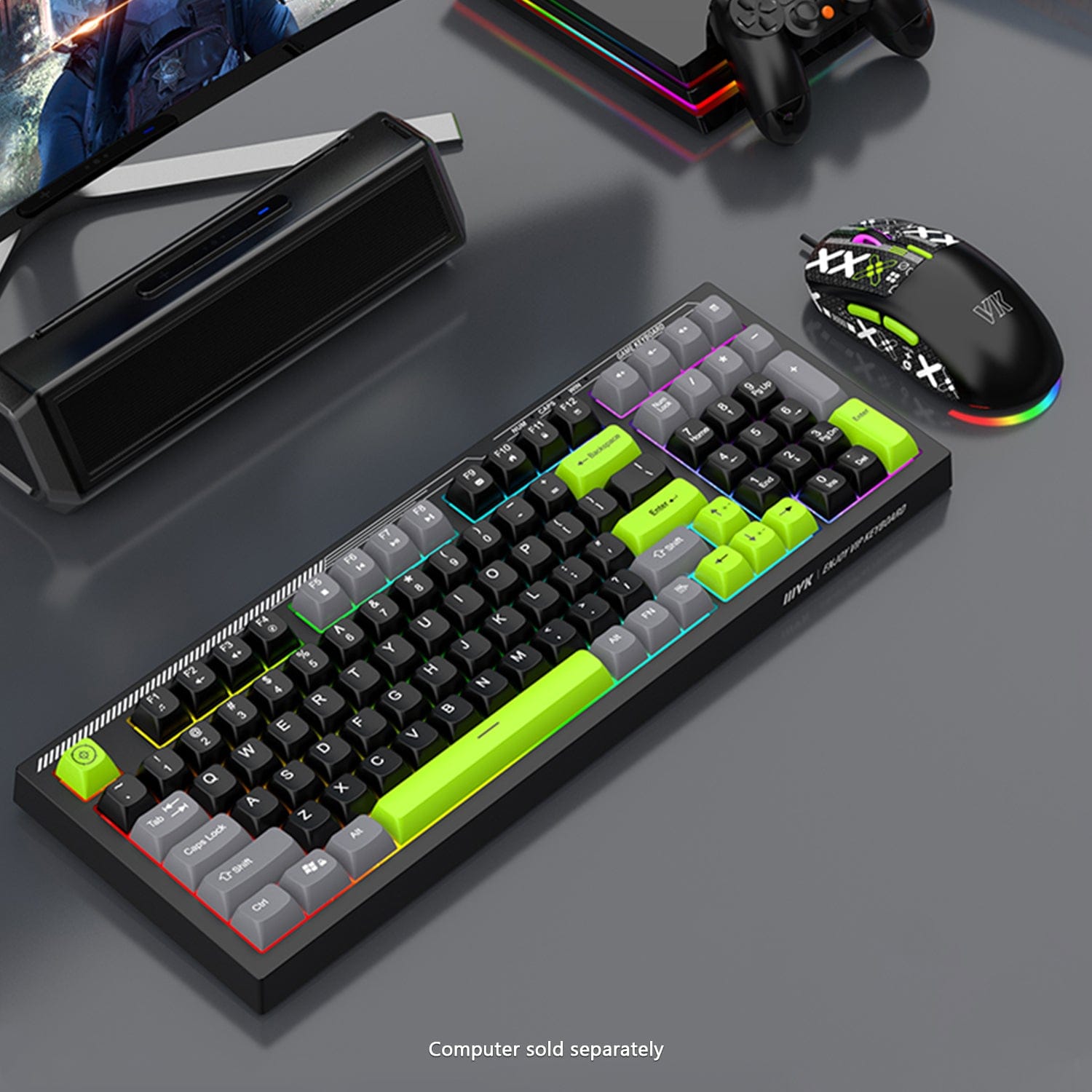 Wired Gaming Keyboard & Mouse Combo - 98 Keys, Anti-Ghosting Multi-Key, 7-RGB Backlights