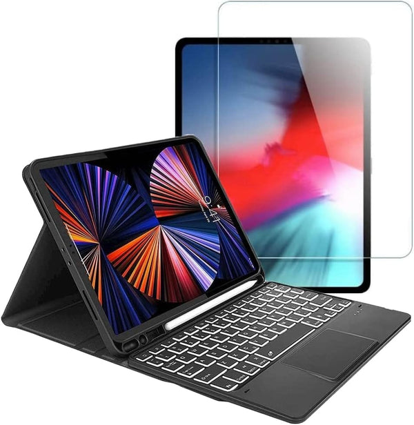 Apple iPad Pro 12.9" (4th,5th, and 6th Gen 2020-2022) Protection Kit Bundle - Keyboard Folio Case with Tempered Glass Screen