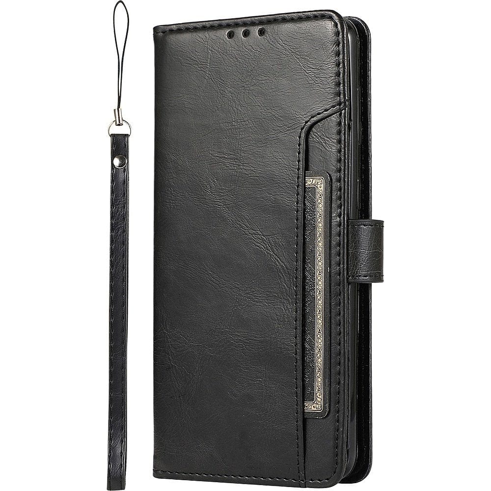 Genuine Leather Folio Wallet Case for Samsung Galaxy S23 FE - Black