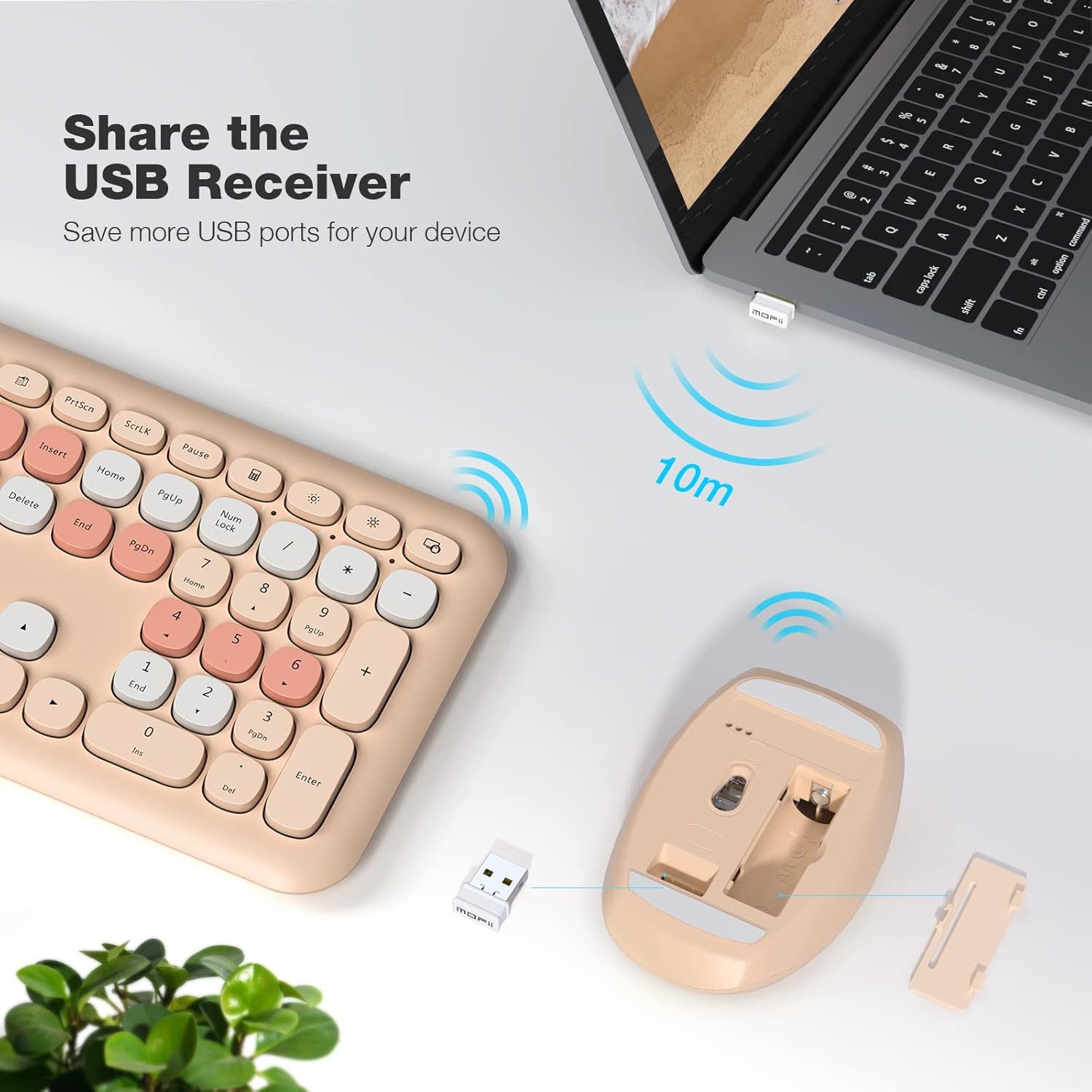 Wireless Keyboard and Mouse Combo with Lime Beige Keys