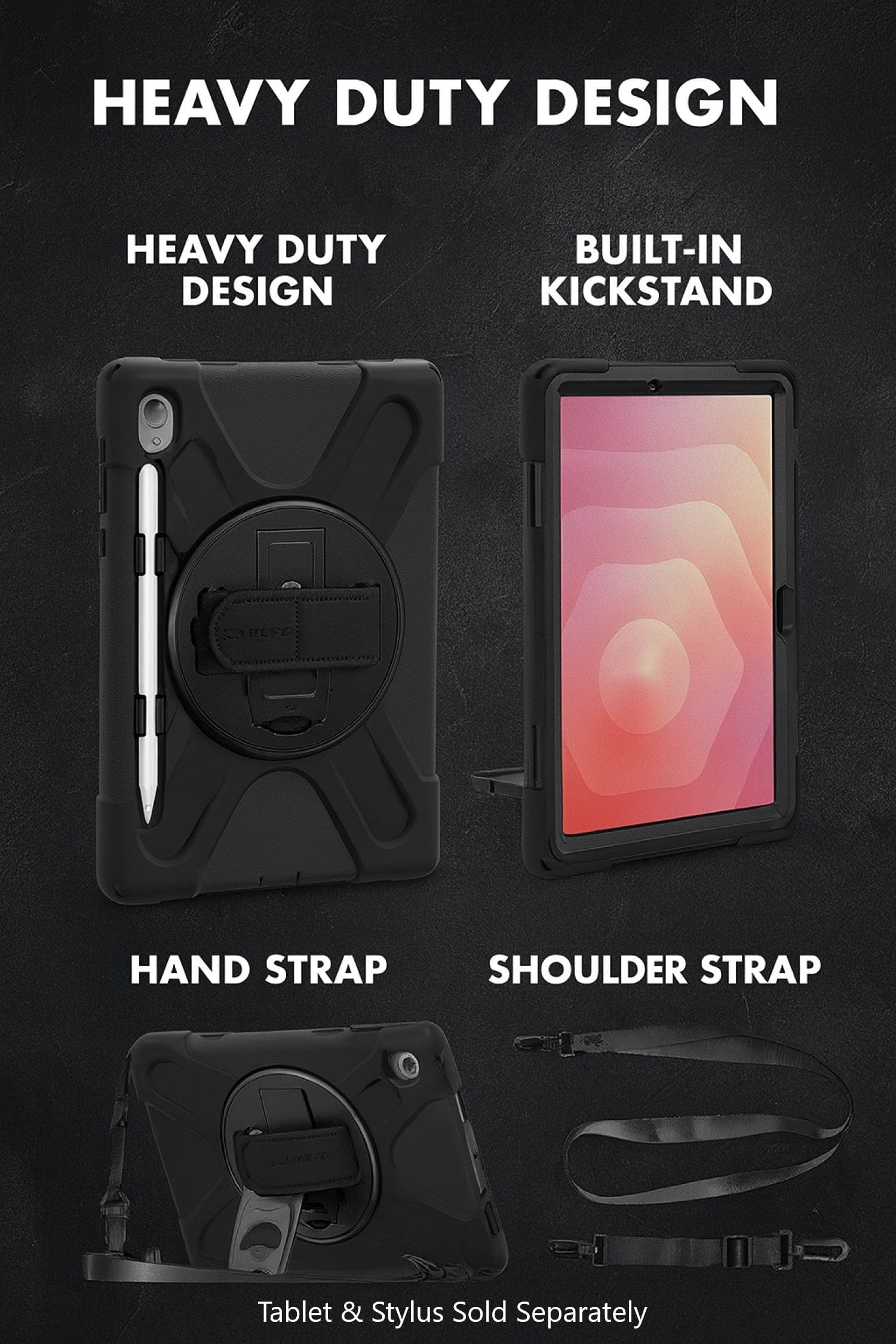 Samsung Galaxy Tab S11 Ultra Case - Heavy-Duty with Hand & Shoulder Strap, Kickstand | Raider-X Series