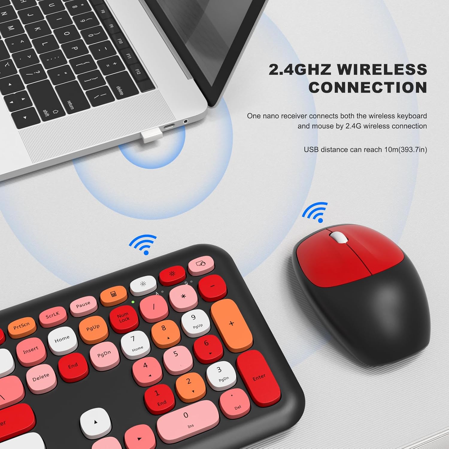 Wireless Keyboard and Mouse Combo with Black Red Flush Keys