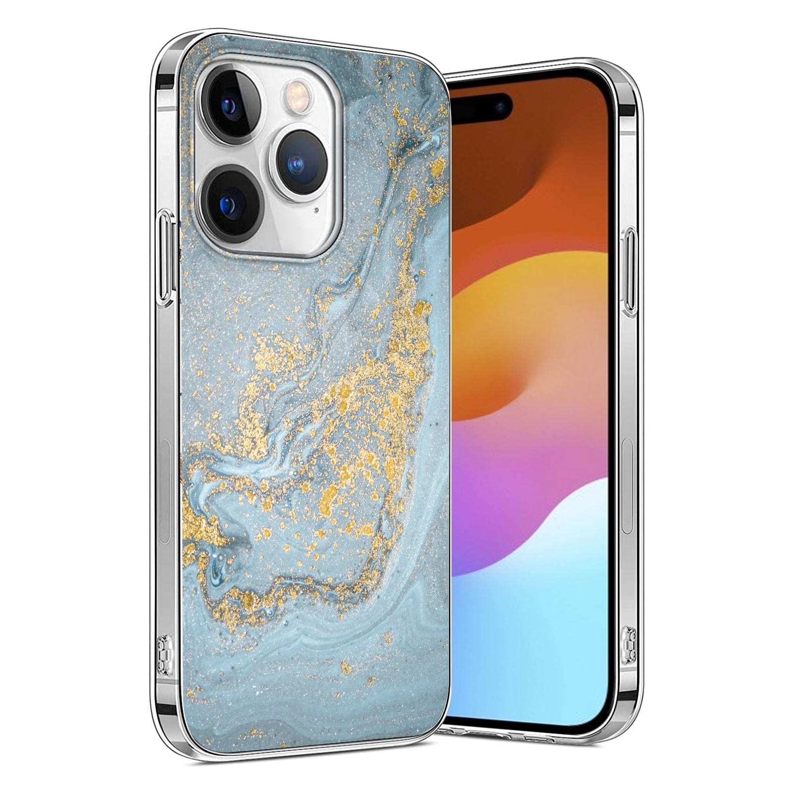 Protection Kit Bundle - Blue Marble Case with Tempered Glass Screen and Camera Protector for iPhone 15 Pro Max