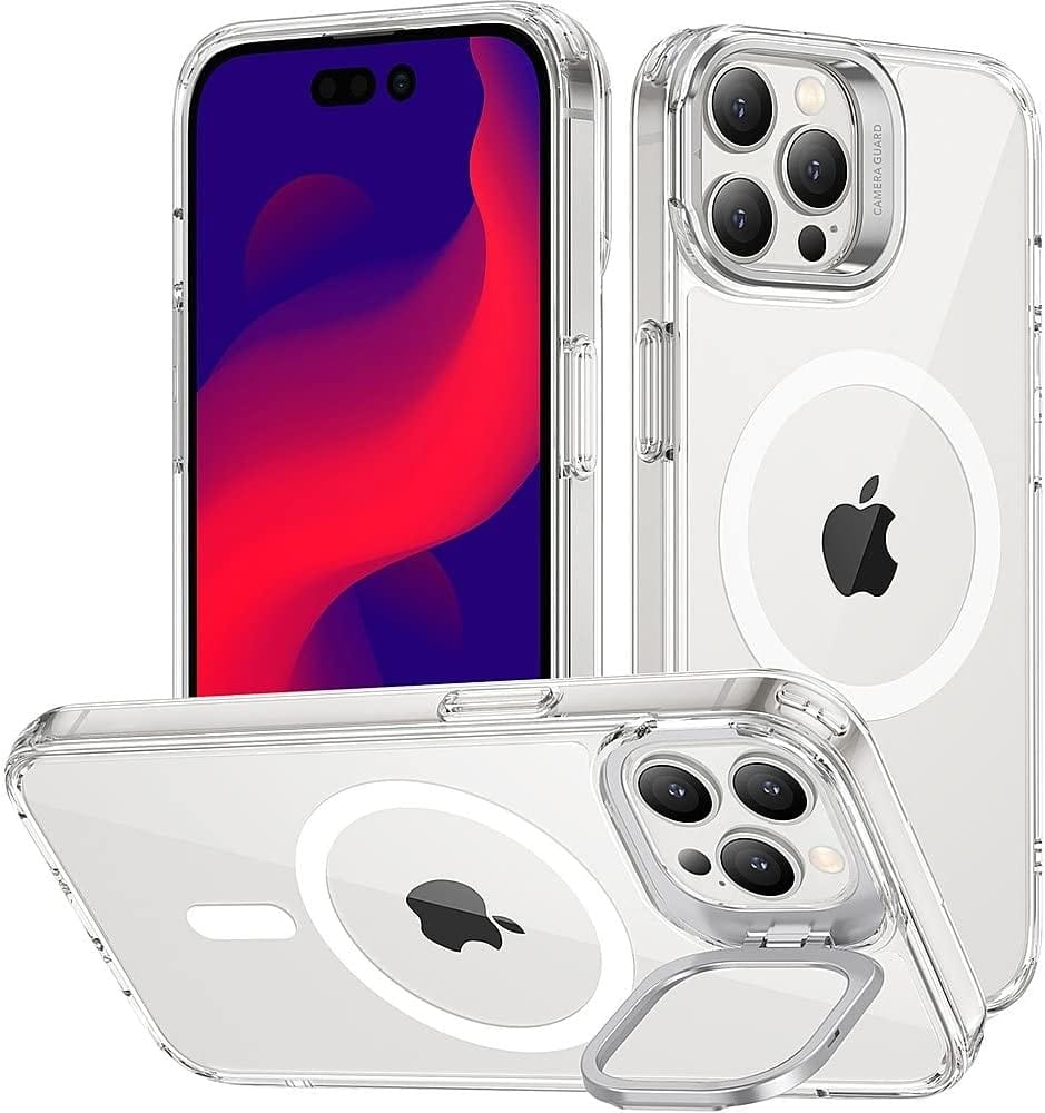 iPhone 14 Pro Max Protection Kit Bundle - Hybrid-Flex Kickstand Case with Tempered Glass Screen and Camera Protector - Clear