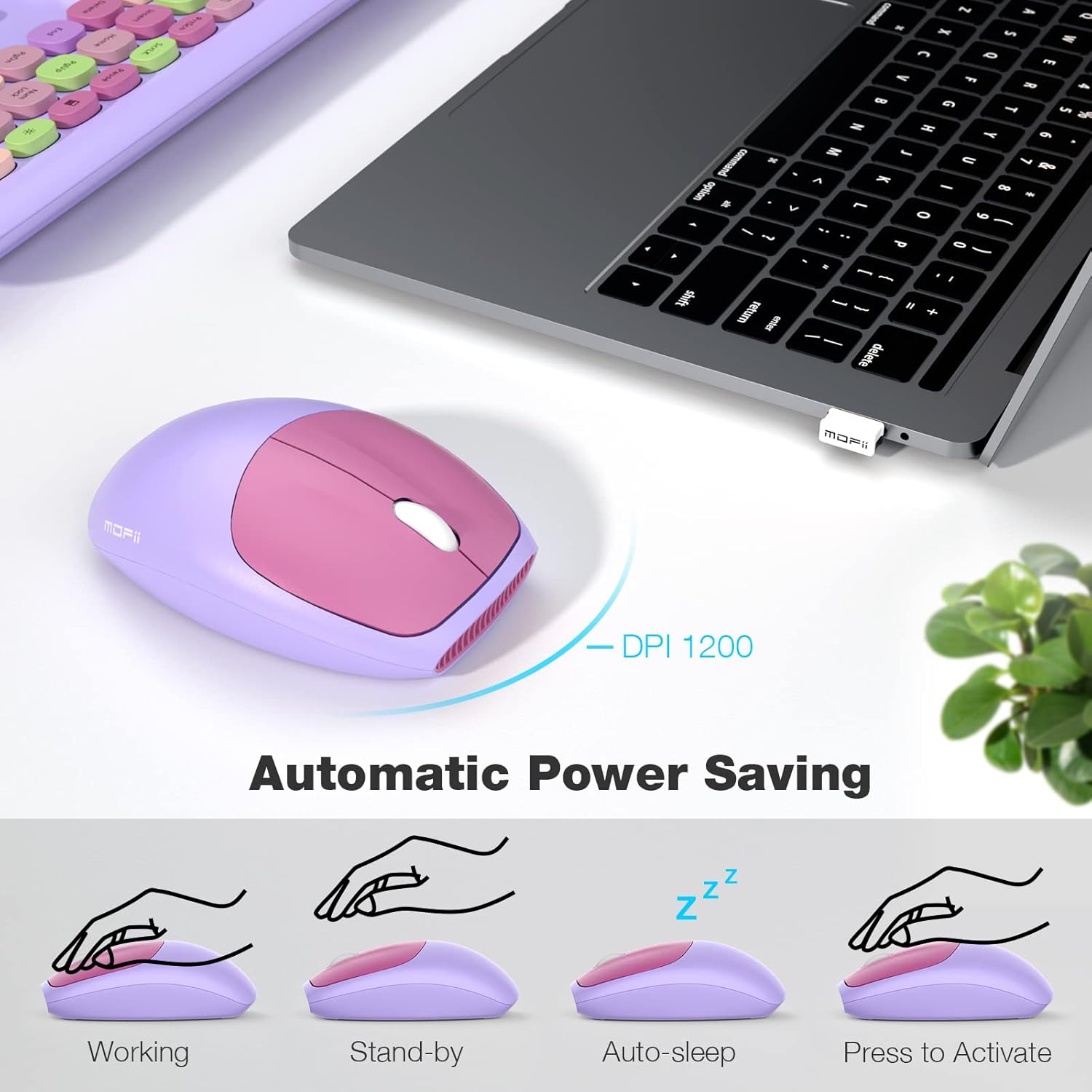 Wireless Keyboard and Mouse Combo with Purple Keys