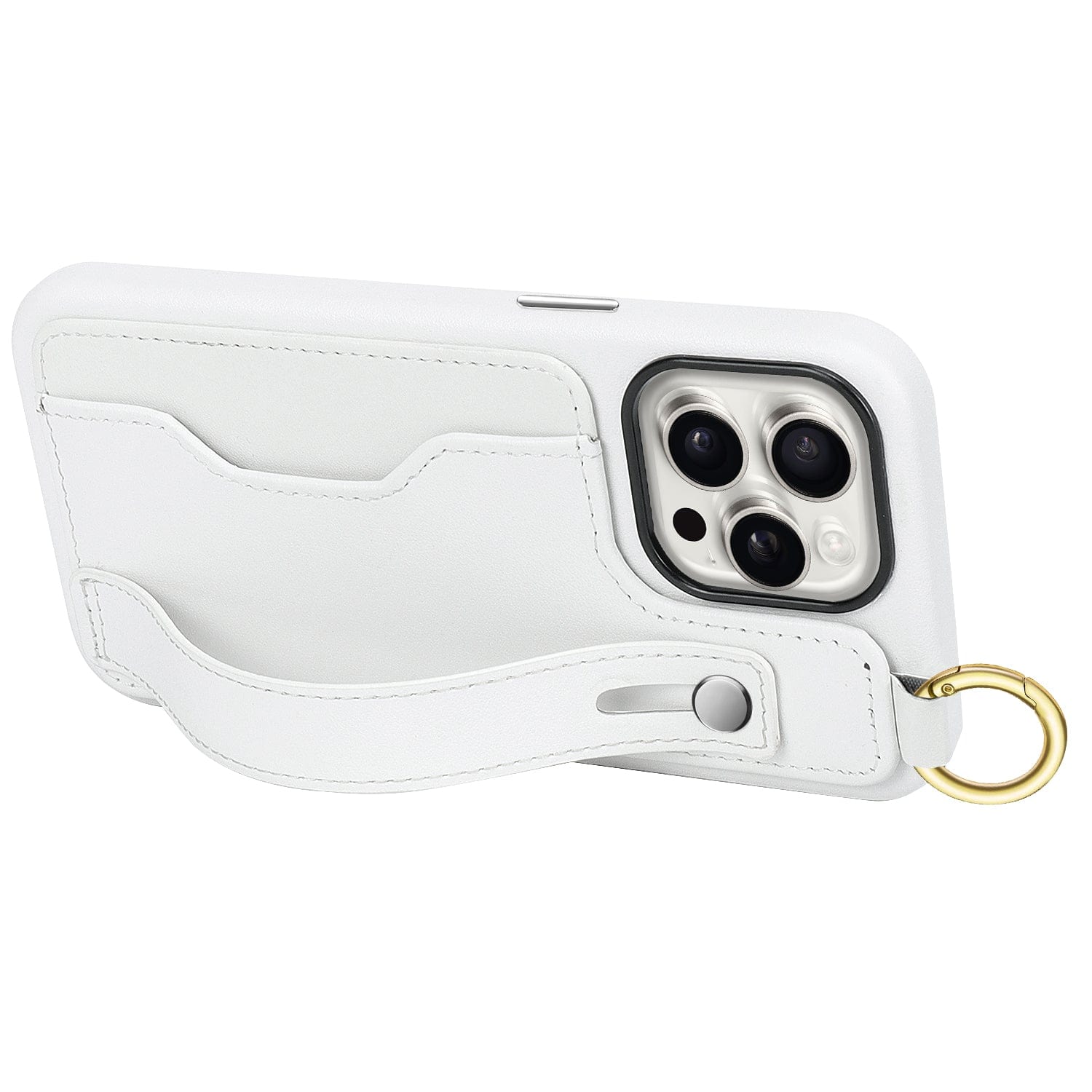 Genuine Leather FingerGrip Case with Card Slot for iPhone 15 Pro Max - White