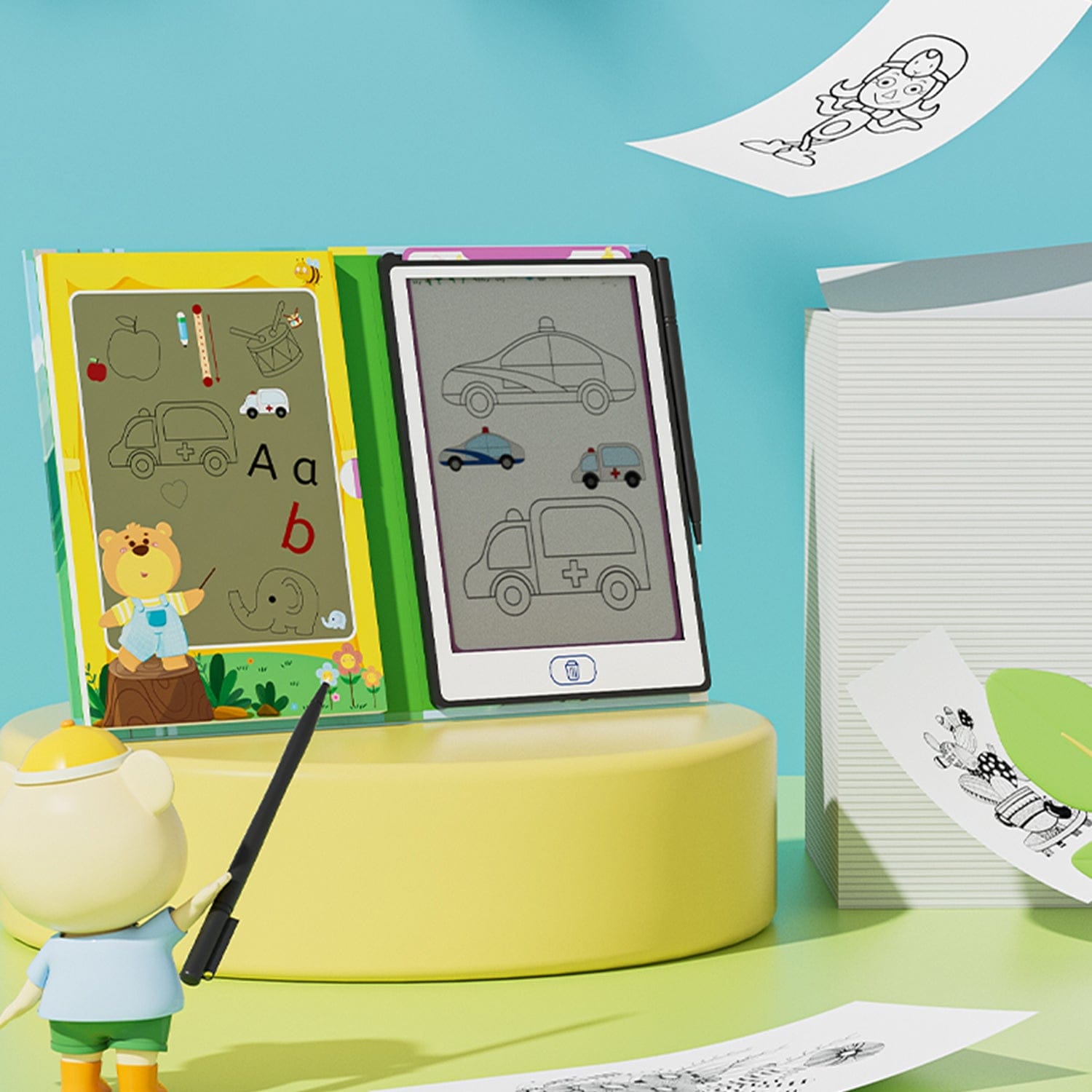 LCD Learning Kids Tablet 8.5" - Letter & Animal Tracing, One-Touch Erase