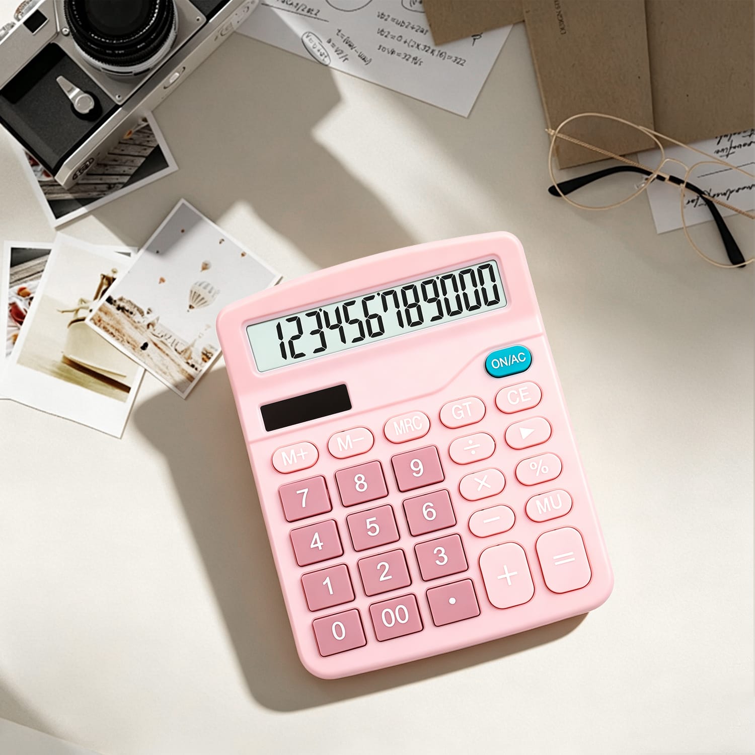 12-Digit Desktop Calculator - Dual Power Solar & Battery