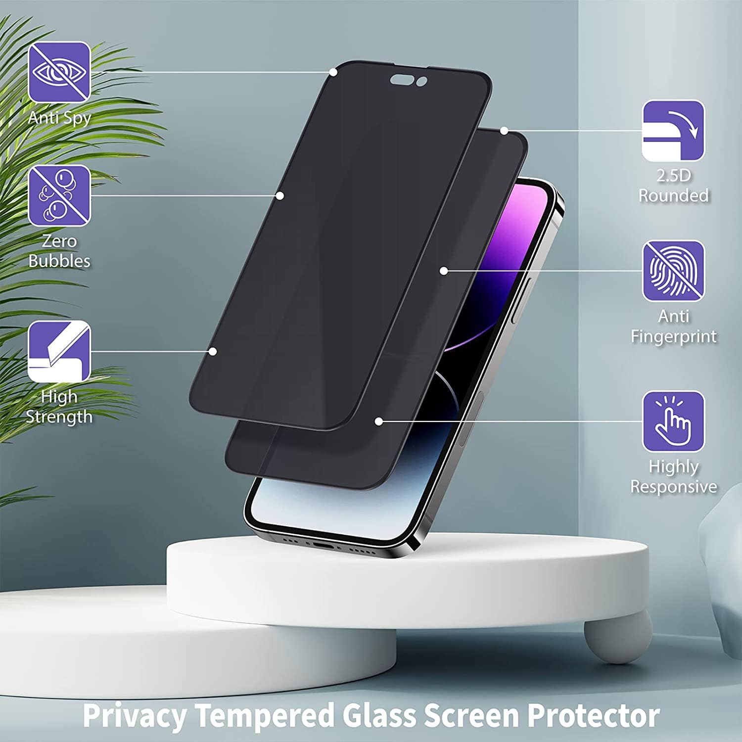 ZeroDamage Ultra Strong+ Tempered Glass Screen Protector for Apple iPhone 15 Plus (2-Pack) - Privacy