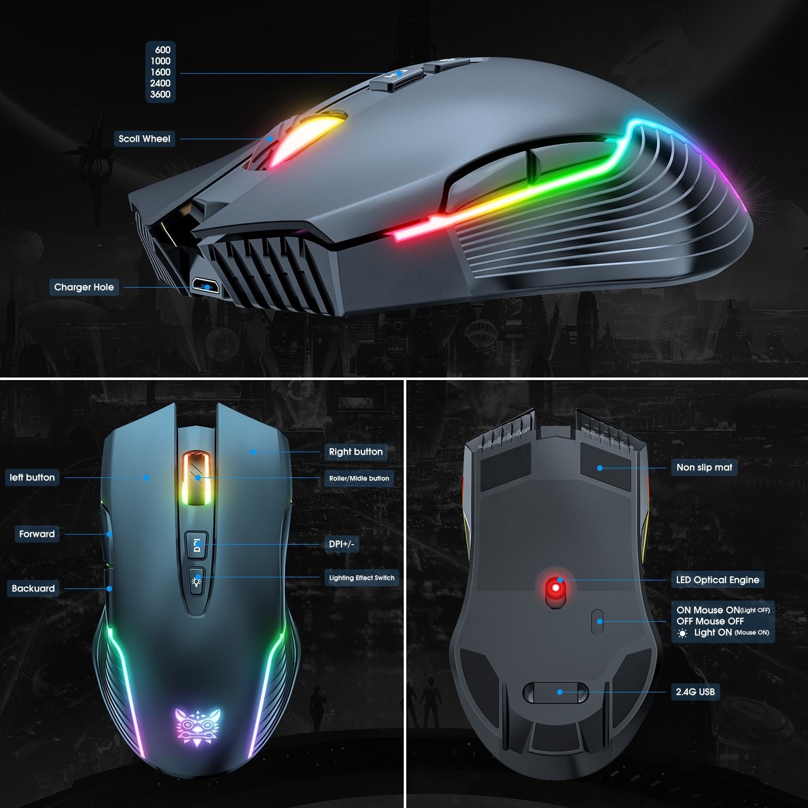 Wireless Gaming Mouse - Rechargeable Design, 5-Level DPI | Pathfinder Series