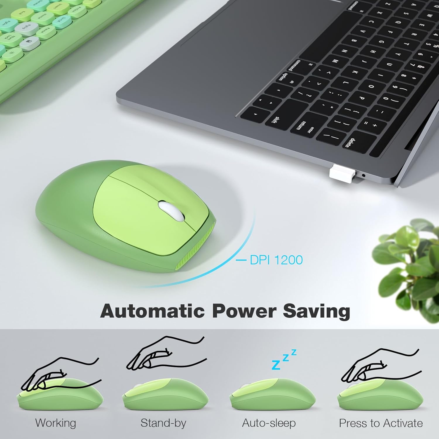 Wireless Keyboard and Mouse Combo with Lime Green Flush Keys