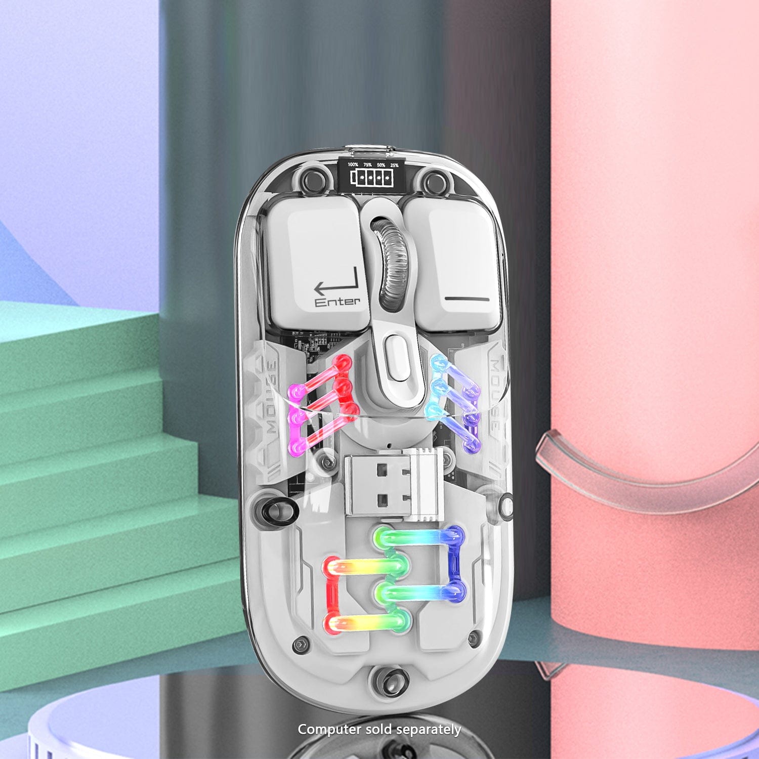 Cyberpunk Wireless Mouse - Transparent LED, Rechargeable Design | Glacier Pro Series