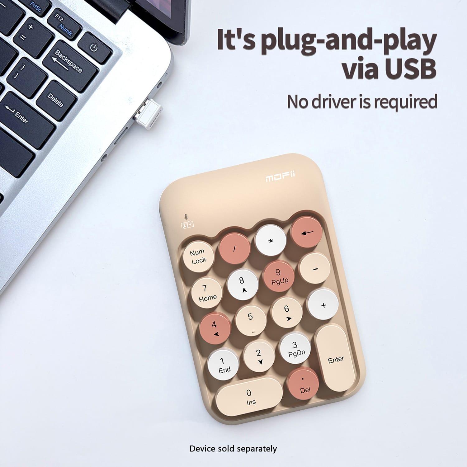 Wireless Numeric Keypad - Retro Ergonomic Design