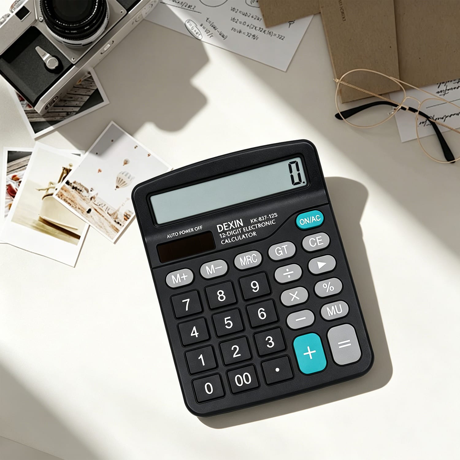 12-Digit Desktop Calculator - Dual Power Solar & Battery