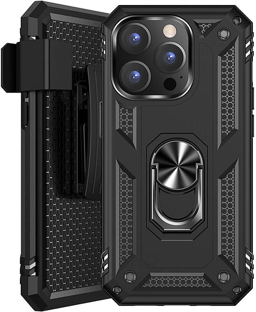 iPhone 14 Pro Max 6.7-inch Protection Kit Bundle - Military Kickstand Series Case with Tempered Glass Screen and Camera Protector - Black