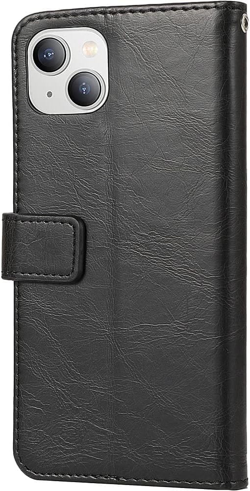 iPhone 14 Plus 6.7-Inch Protection Kit Bundle - Folio Wallet Case with Tempered Glass Screen and Camera Protector (Black)