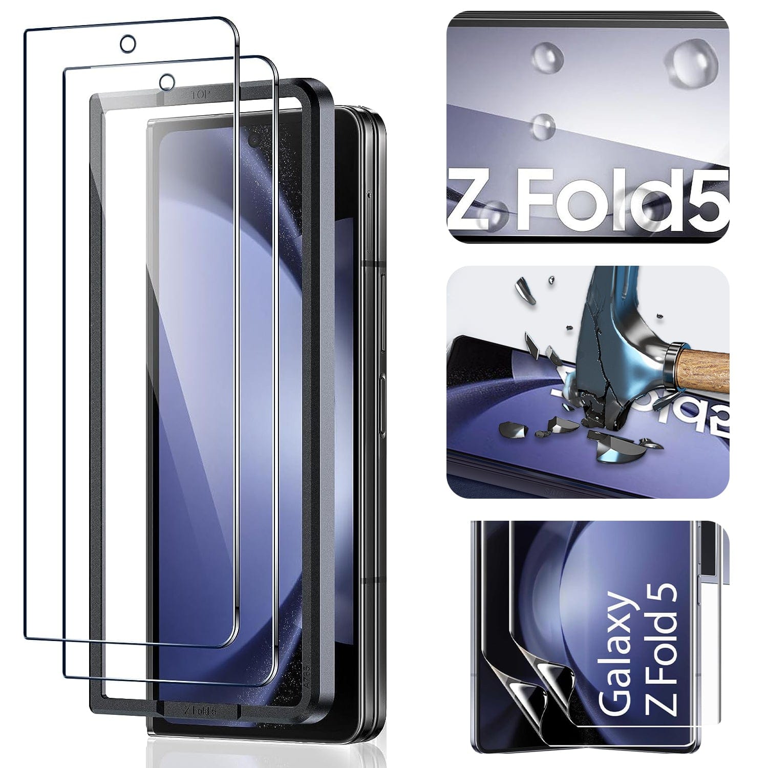 ZeroDamage Ultra Strong+ Tempered Glass + Film Screen Protector for Samsung Galaxy Z Fold5 (2-Pack) - Clear