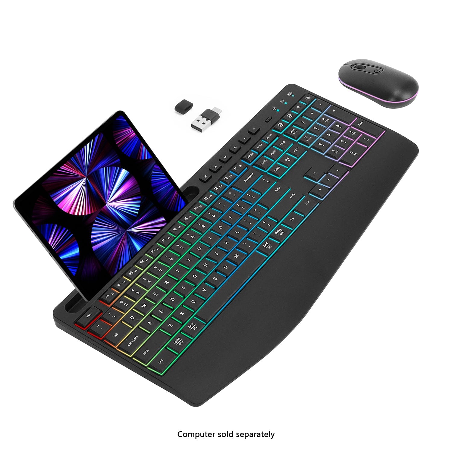 Rechargeable Silent Wireless Keyboard & Mouse Combo - 106 Keys Ergonomic, RGB Backlight, Phone Holder