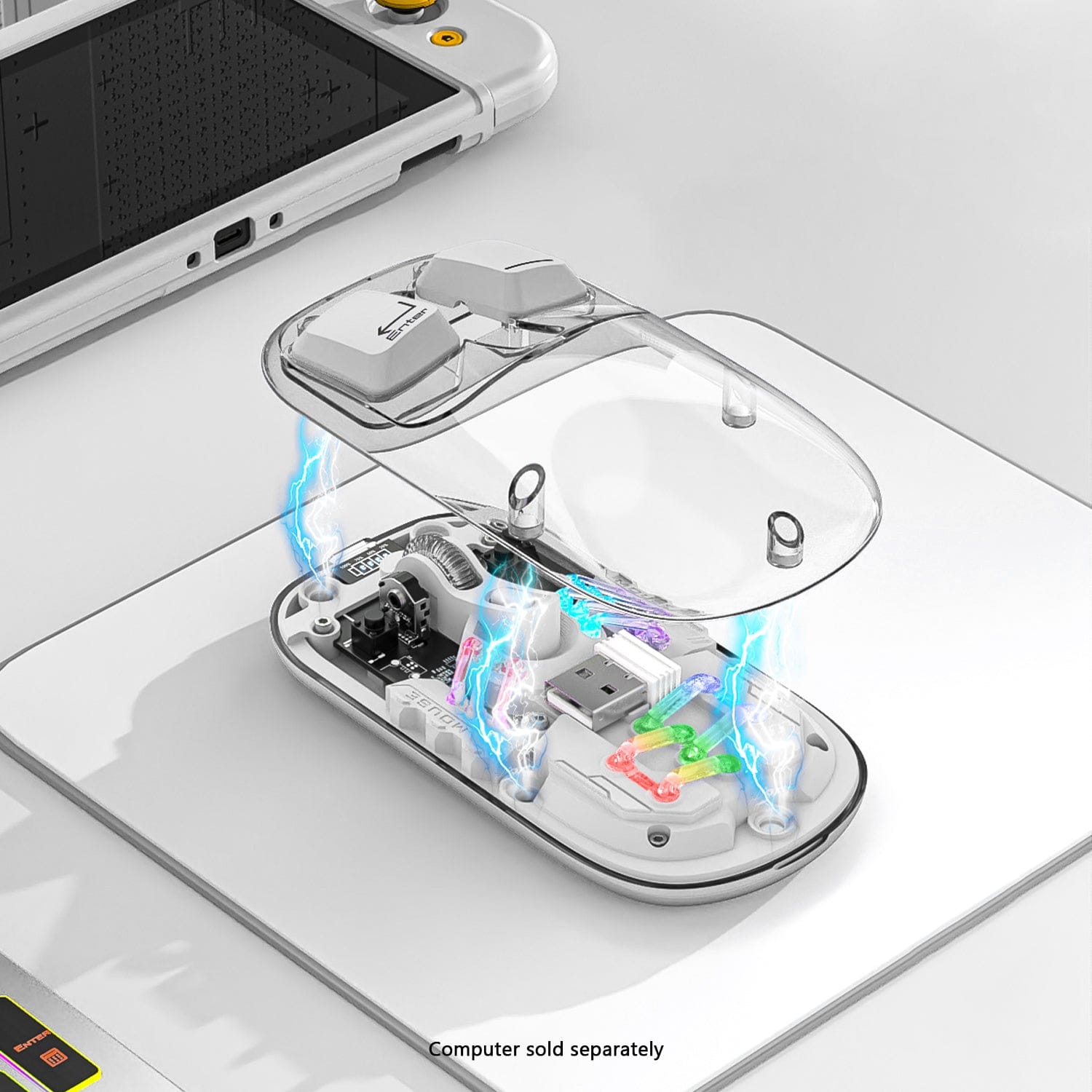 Cyberpunk Wireless Mouse - Transparent LED, Rechargeable Design | Glacier Pro Series