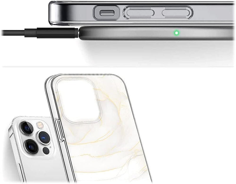 iPhone 14 Pro 6.1-inch Protection Kit Bundle - Marble Series Case with Tempered Glass Screen and Camera Protector (White Marble)
