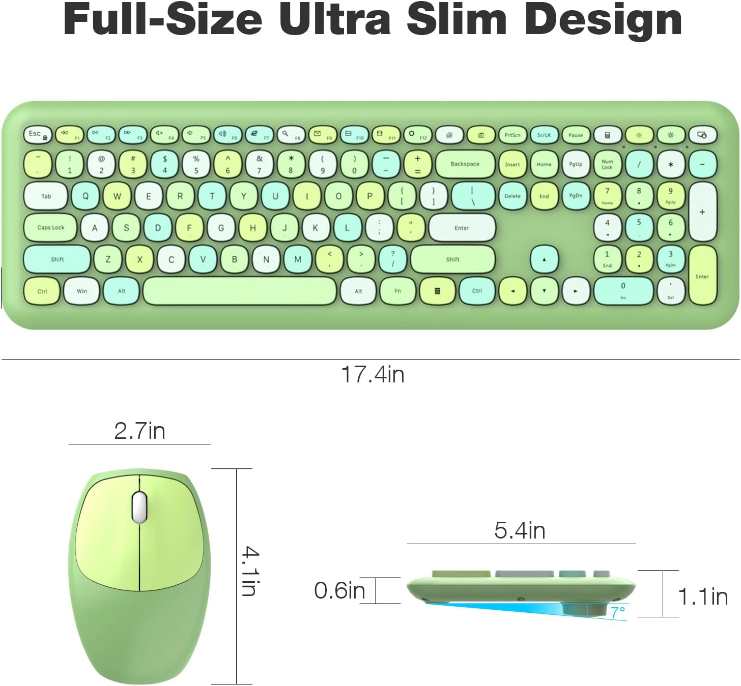 Wireless Keyboard and Mouse Combo with Lime Green Flush Keys